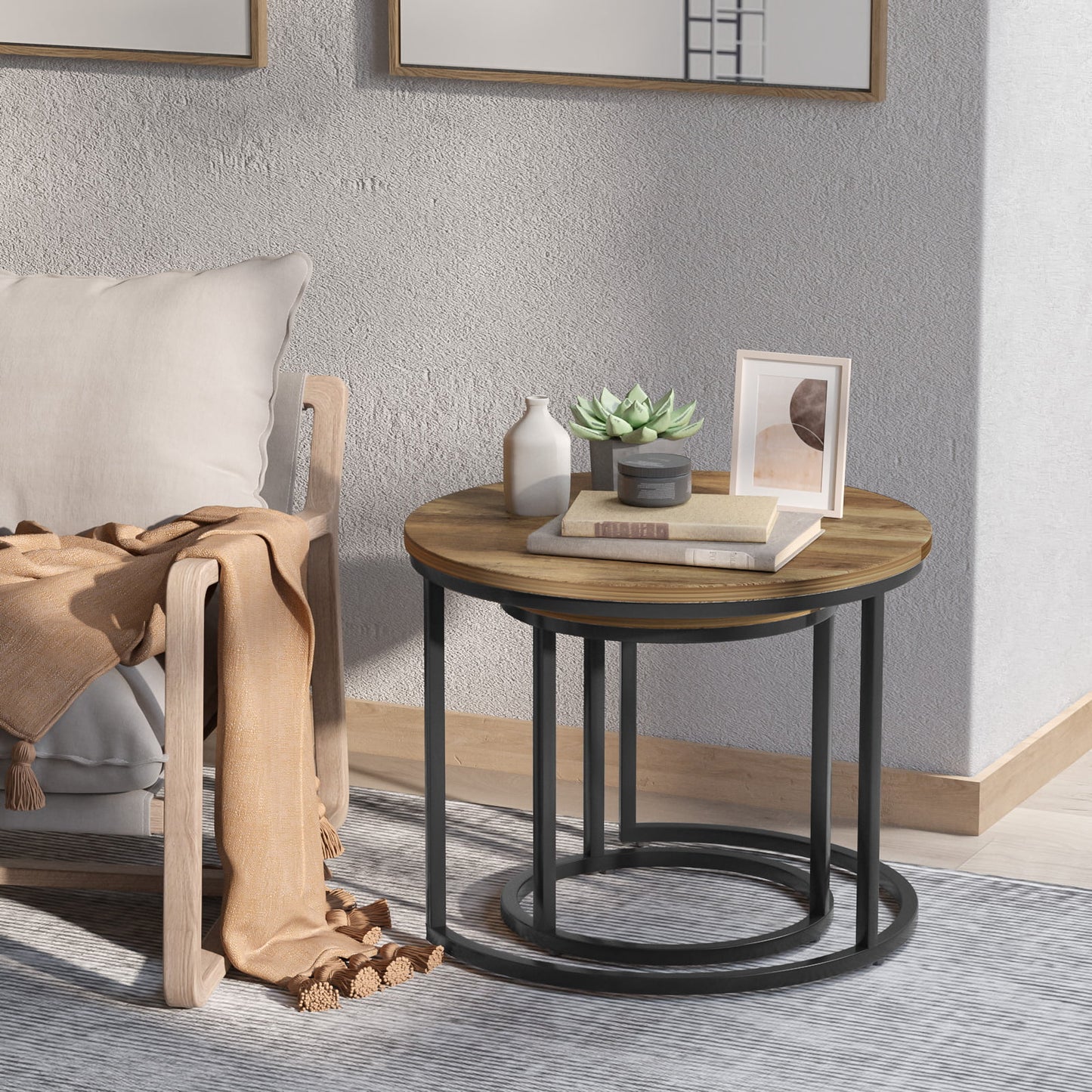 Algherohein Round Nesting Coffee Table Modern Set of 2 for Living Room