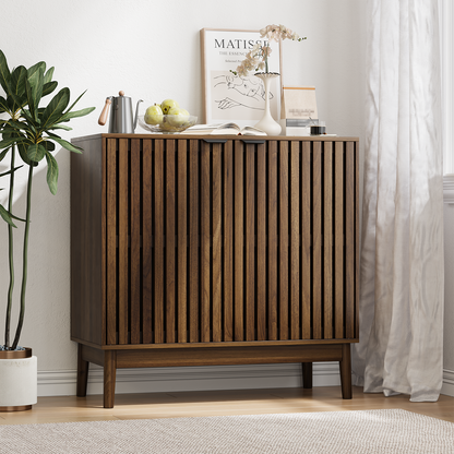 Semiocthome 31.5” Buffet Cabinet with 2 Slatted Doors and 1 Adjustable Shelf for Kitchen, Walnut