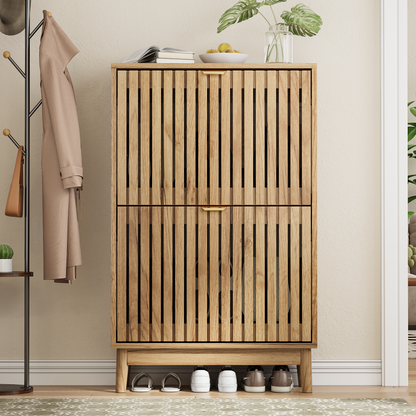Smuxee 16-20 Pairs Shoe Storage Cabinet with Flip - Down Drawers, Wooden Freestanding Shoe Organizer for Entryway