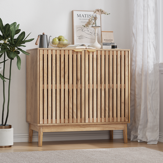 Semiocthome 31.5” Buffet Cabinet with 2 Slatted Doors and Adjustable Shelf for Kitchen, Natural