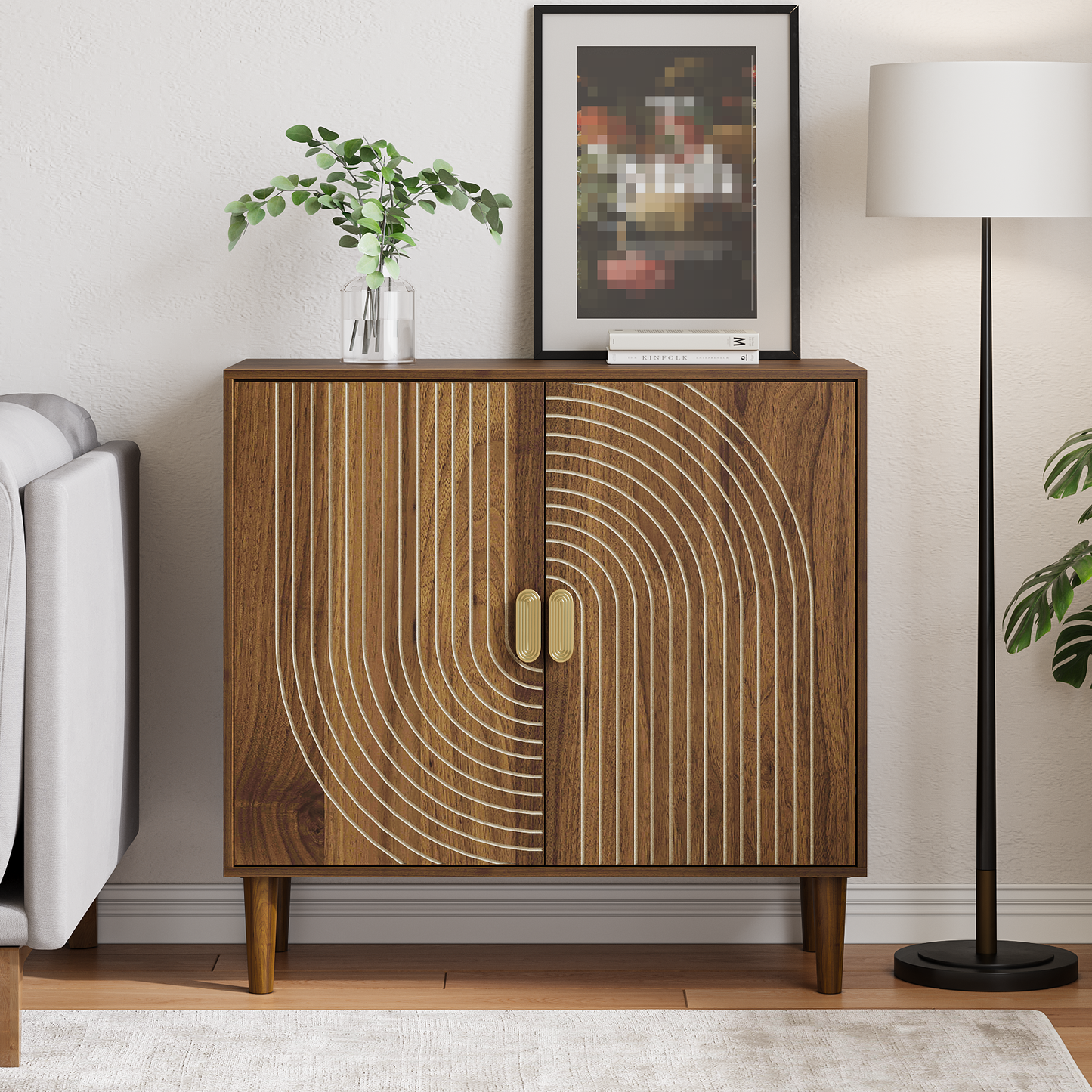 Algherohein Accent Cabinet with Storage, Bathroom Storage Organizer Sideboard Cabinets,TV Stand Coffee Bar for Living Room,Walnut