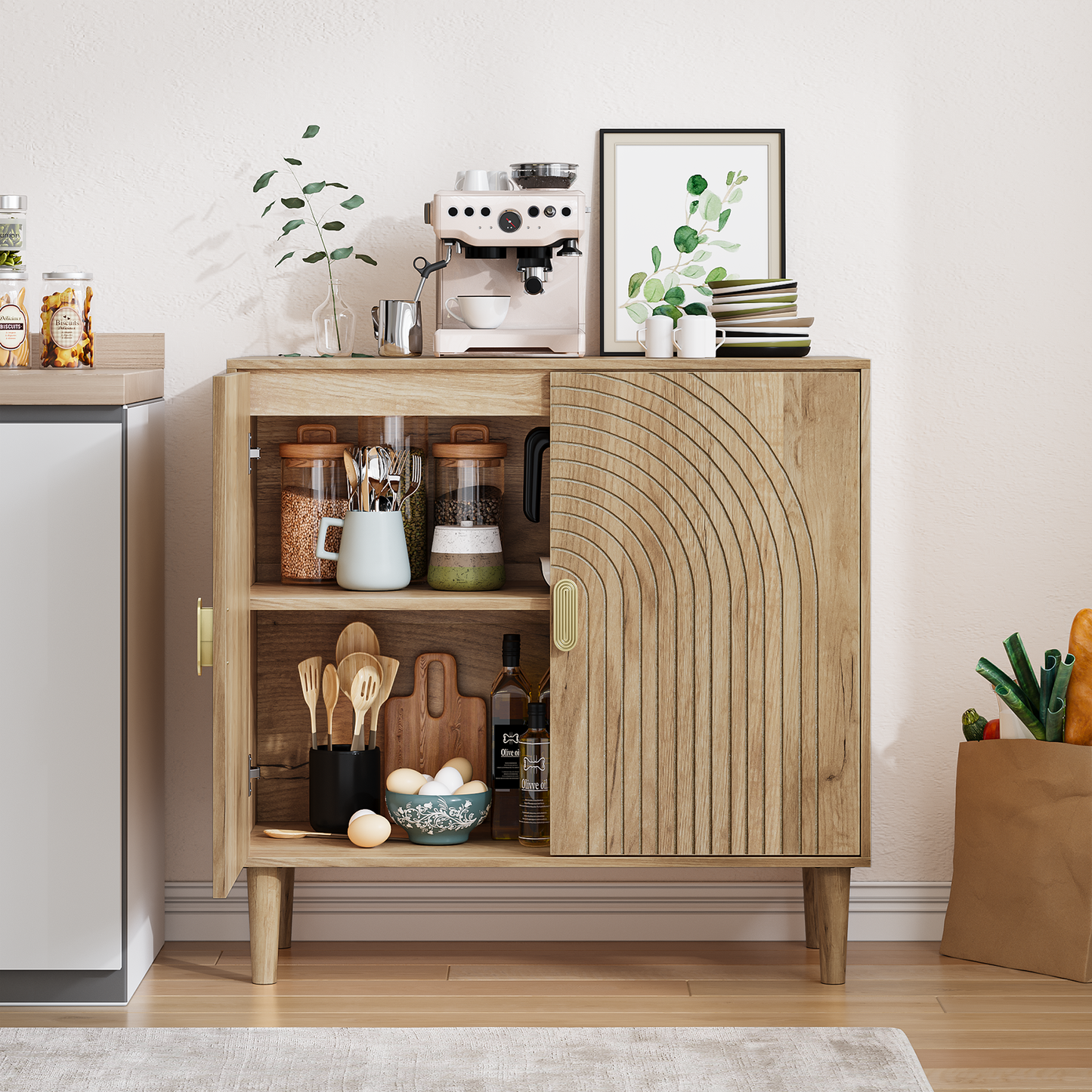 Algherohein Accent Cabinet with Storage, Bathroom Storage Organizer Sideboard Cabinets,TV Stand Coffee Bar for Living Room,Walnut
