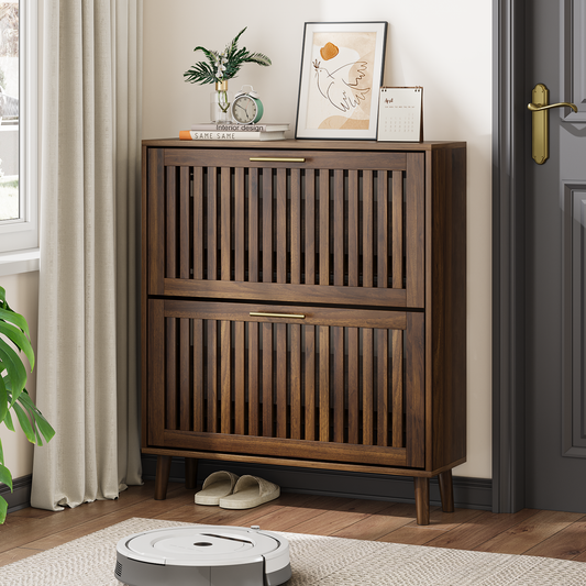 Algherohein Shoe Storage Cabinet with 2 Flip Drawers,Shoe Cabinet Entryway,Fence Walnut,Large