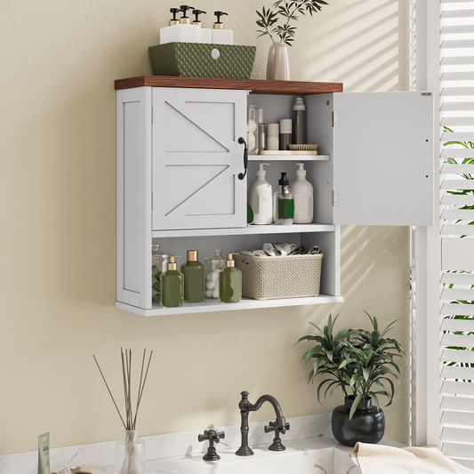 Semiocthome Farmhouse Bathroom Cabinet Medicine Cabinet with Adjustable Shelf for Bathroom,White,Wooden