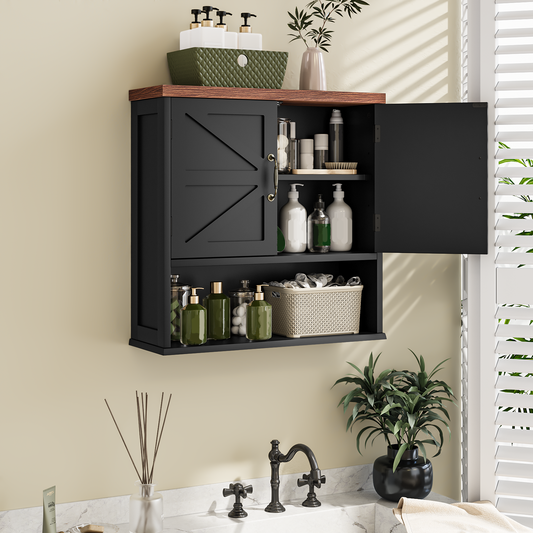Semiocthome Farmhouse Bathroom Cabinet Medicine Cabinet with Adjustable Shelf for Bathroom, Black