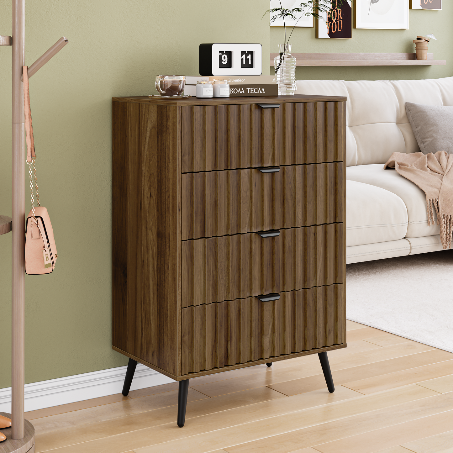 Algherohein Wood Dressers for Bedroom 3 Drawer,Chest of Drawers Walnut,Aldult