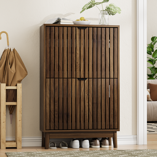 Smuxee 16-20 Pairs Shoe Storage Cabinet with Flip - Down Drawers, Wooden Freestanding Shoe Organizer for Entryway