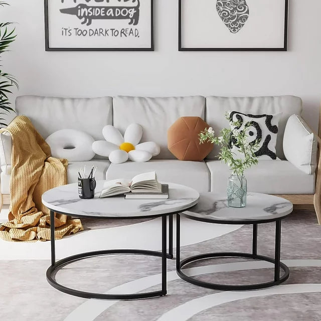 Semiocthome Modern Round Nesting Coffee Table Set,End Table Metal Frame for Living Room