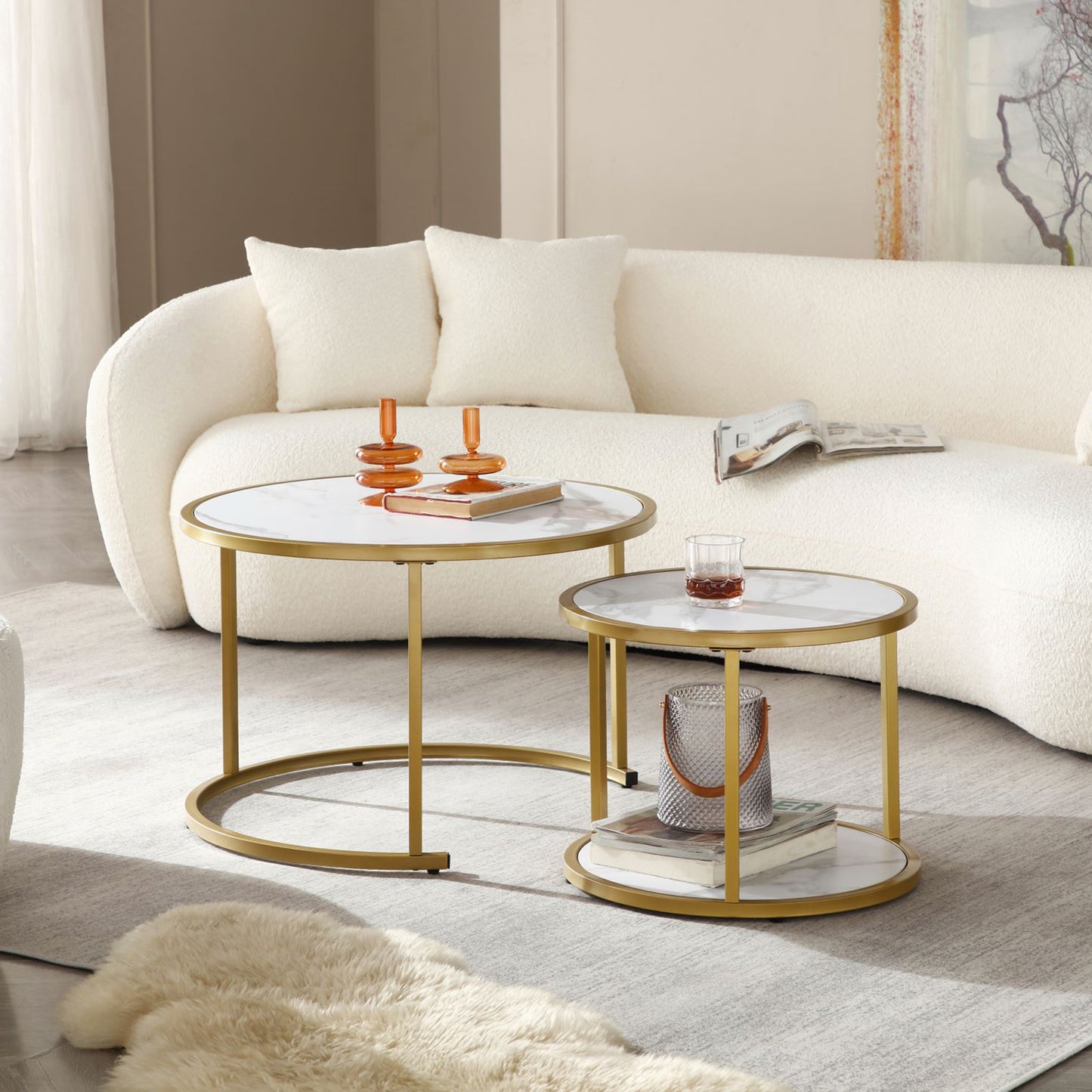 Smart FENDEE Modern Wood Nesting Coffee Table