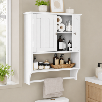 Semiocthome Bathroom Medicine Cabinet with Towel Bar and 3 Shelves Over Toilet Storage, White