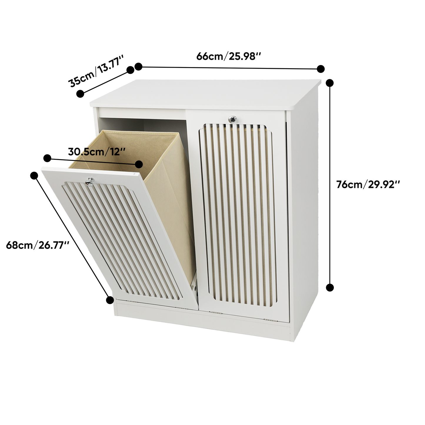 Semiocthome Bathroom Cabinet Laundry Basket Cabinet with Slatted Door and Adjustable Shelf, Laundry Room, Bedroom, White