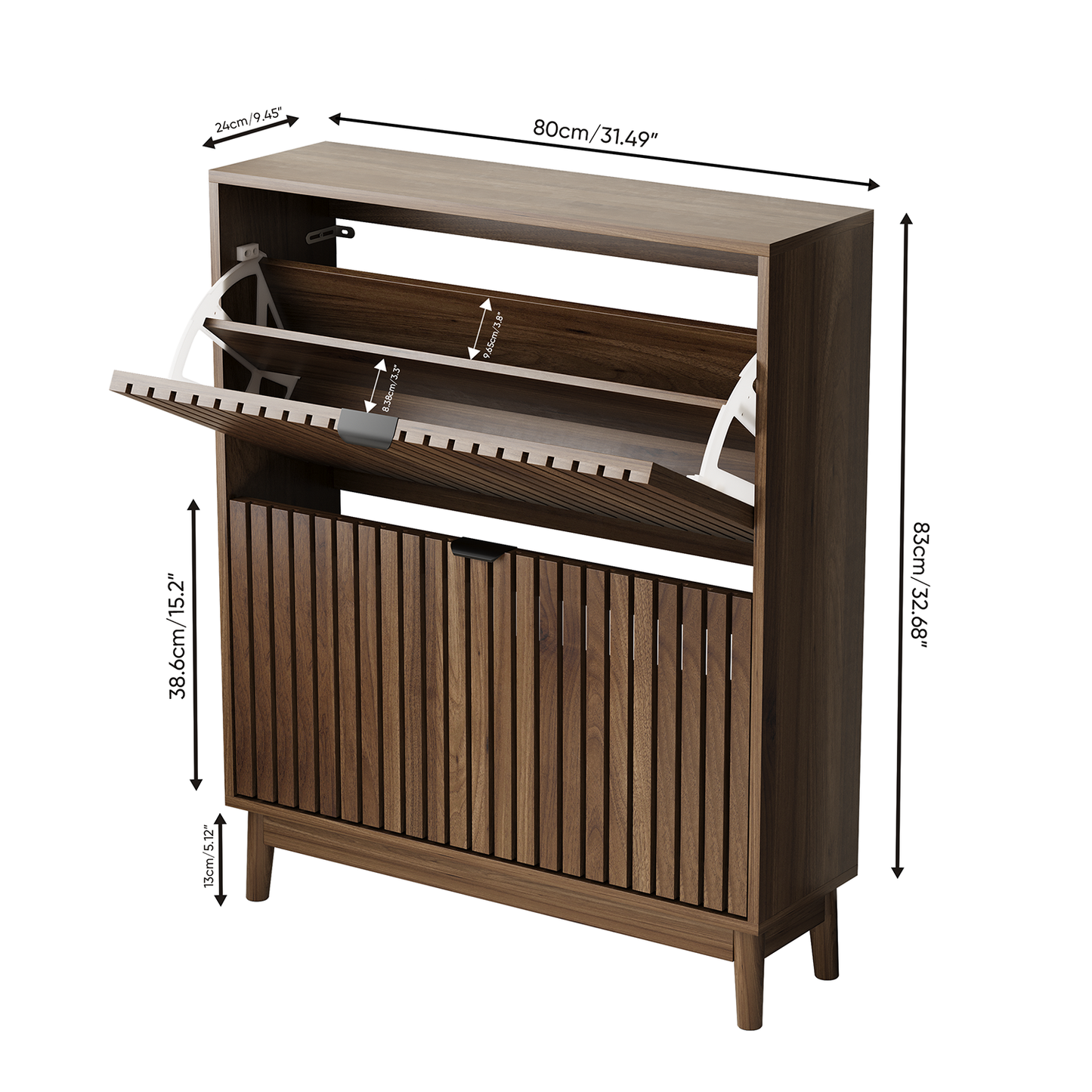 Semiocthome 31.5" Modern Shoe Cabinet, Shoe Storage Cabinet with 2 Flip Drawers for Entryway, Walnut