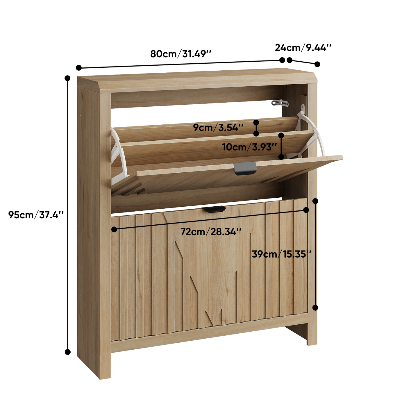 Algherohein 2 Flip Drawer Shoe Storage Cabinet, Narrow Vertical Hidden Shoe Rack Cabinet for Entryway & Hallway