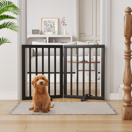 Smart FENDEE Bamboo Dog Gates for Doorways Freestanding Pet Gate, 2 Support Feet, 24"H, Black