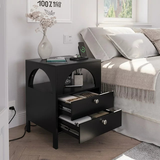 Semiocthome Modern Nightstand with 2 Drawer,Bedside Table ,Black
