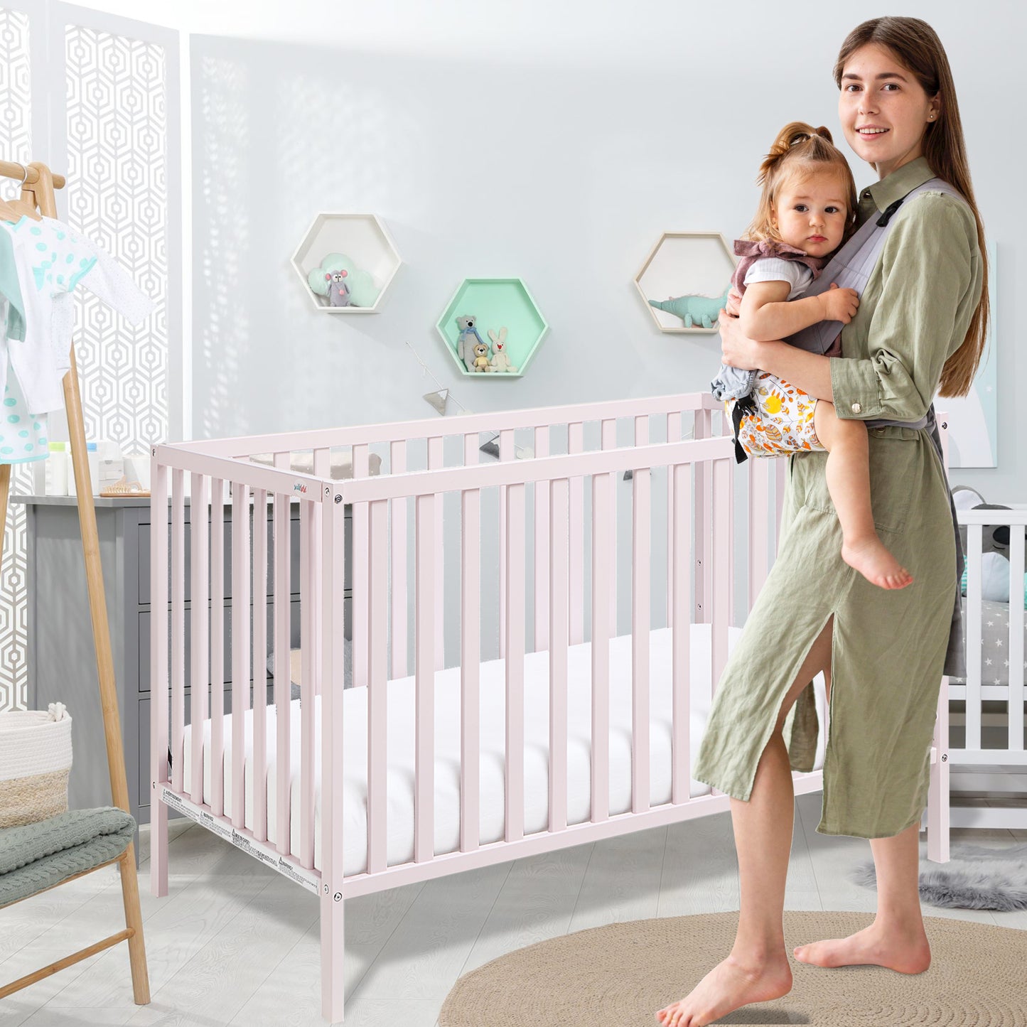 Palmer 3-in-1 Convertible Island Crib Pastel Pink