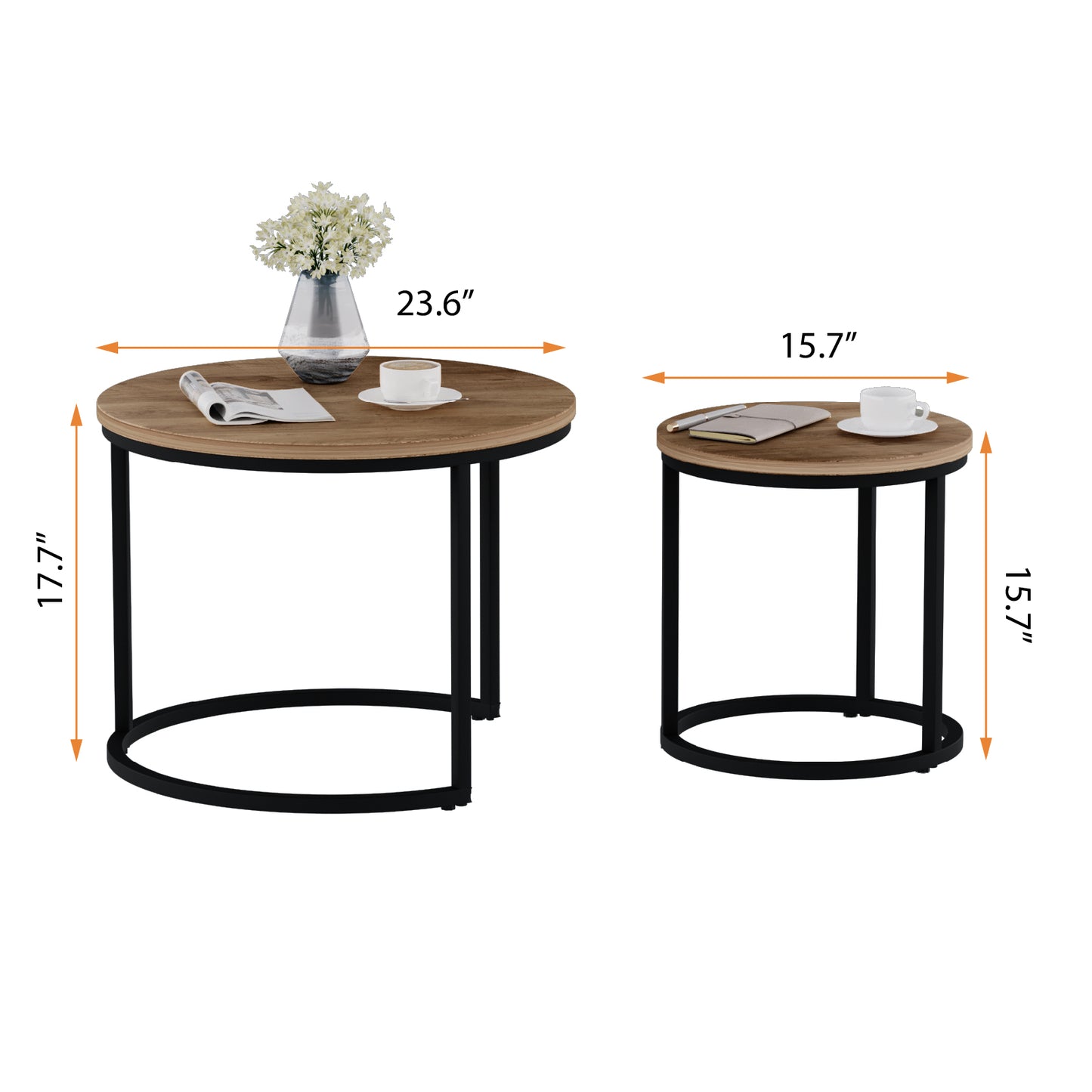 Smuxee Modern Round Wood Nesting Coffee Table Set,End Table for Living Room
