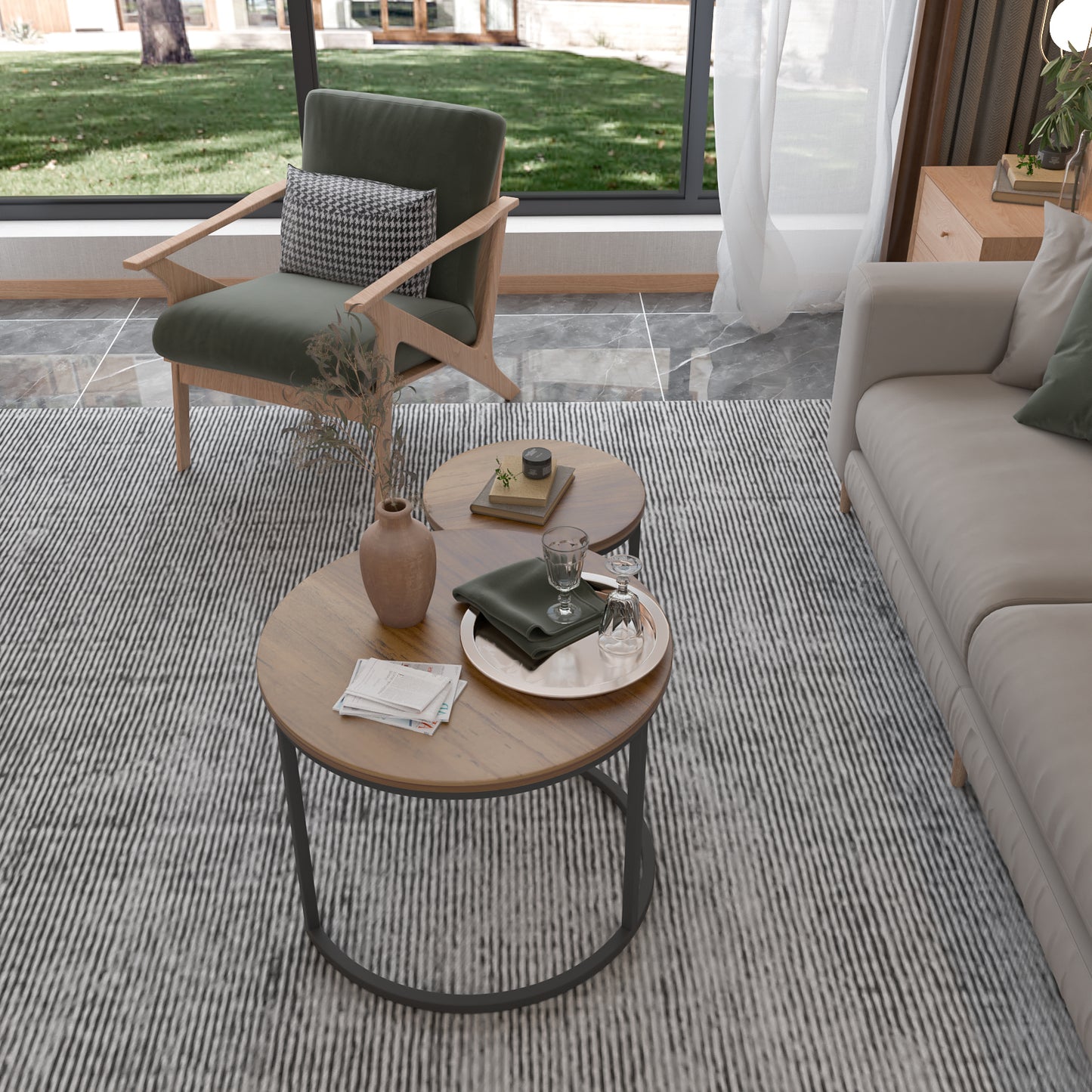 Smuxee Modern Round Wood Nesting Coffee Table Set,End Table for Living Room