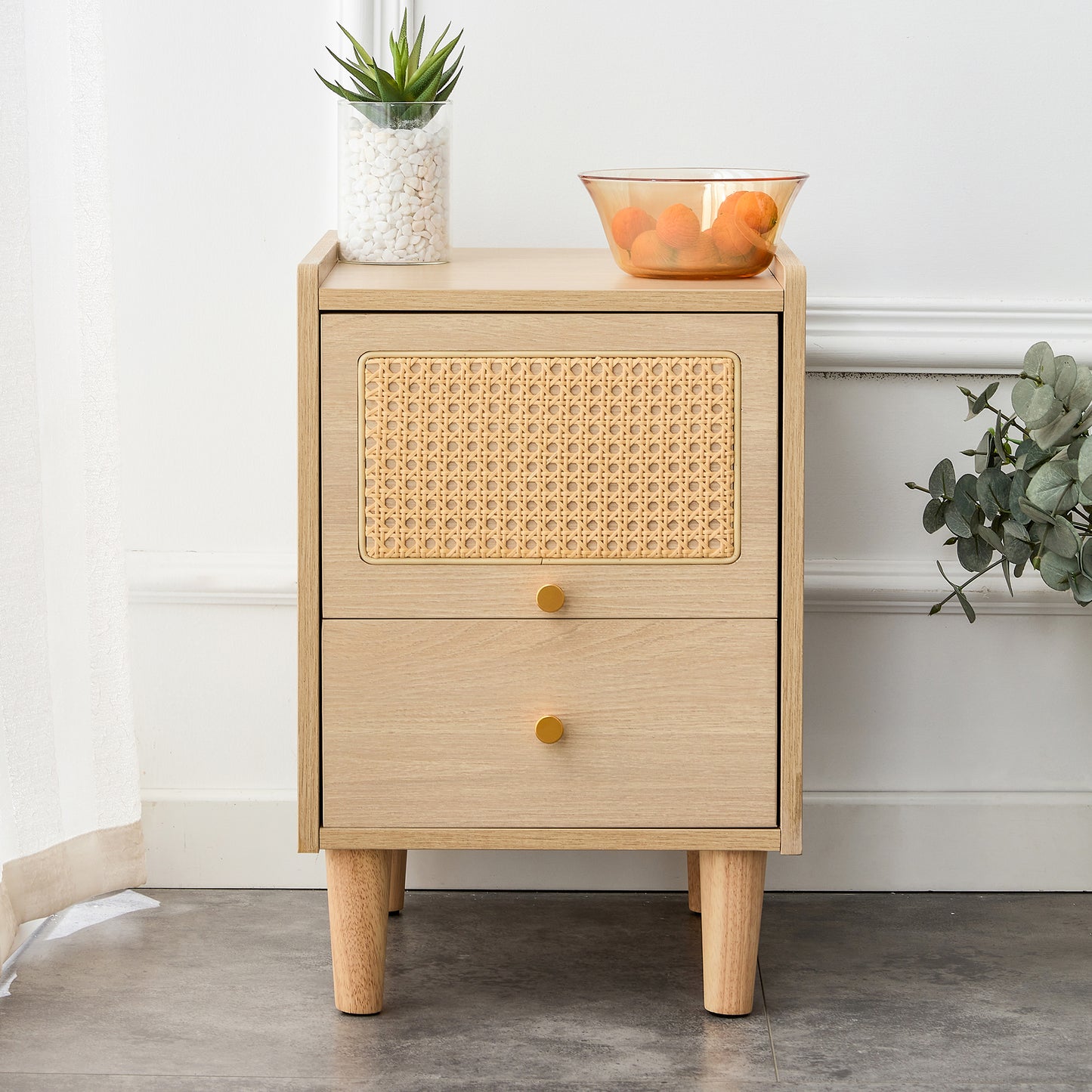 Modern simple storage cabinet MDF Board bedside cabinet rattan bedside cabinet Small household furniture bedside table