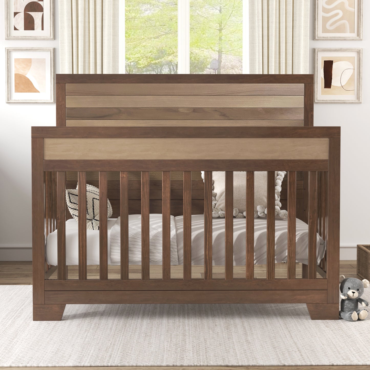 Semiocthome Certified Baby Safe Crib, Pine Solid Wood, Non-Toxic Finish, Brown