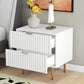 Nightstand with 2 Drawers & Golden Handle，Storage Bedside Table - White