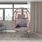 Wicker Egg Chair, Oversized Indoor Outdoor Lounger for Patio, Backyard, Living Room w/ 5 Cushions, Steel Frame, 440lb Capacity - Light Grey