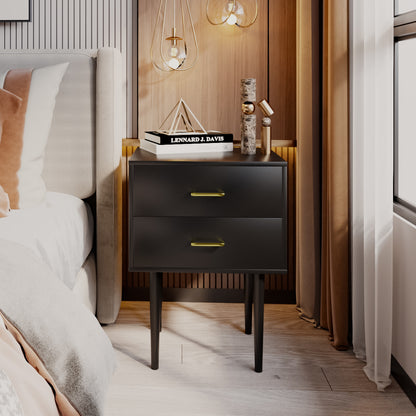 Smuxee Classic Nightstand with 2 Drawer Black Bedside Table for Bedrooms