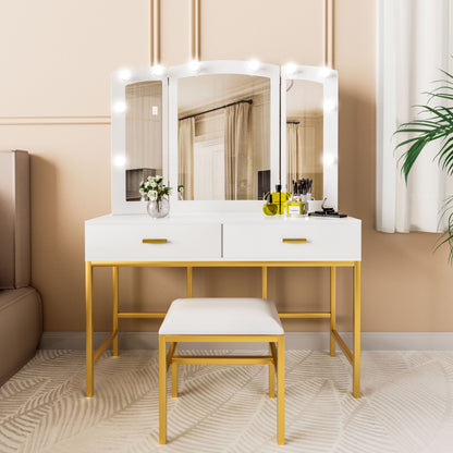 Smuxee Modern Dressing Table Set with 10 LED Lights and Mirror ,Black