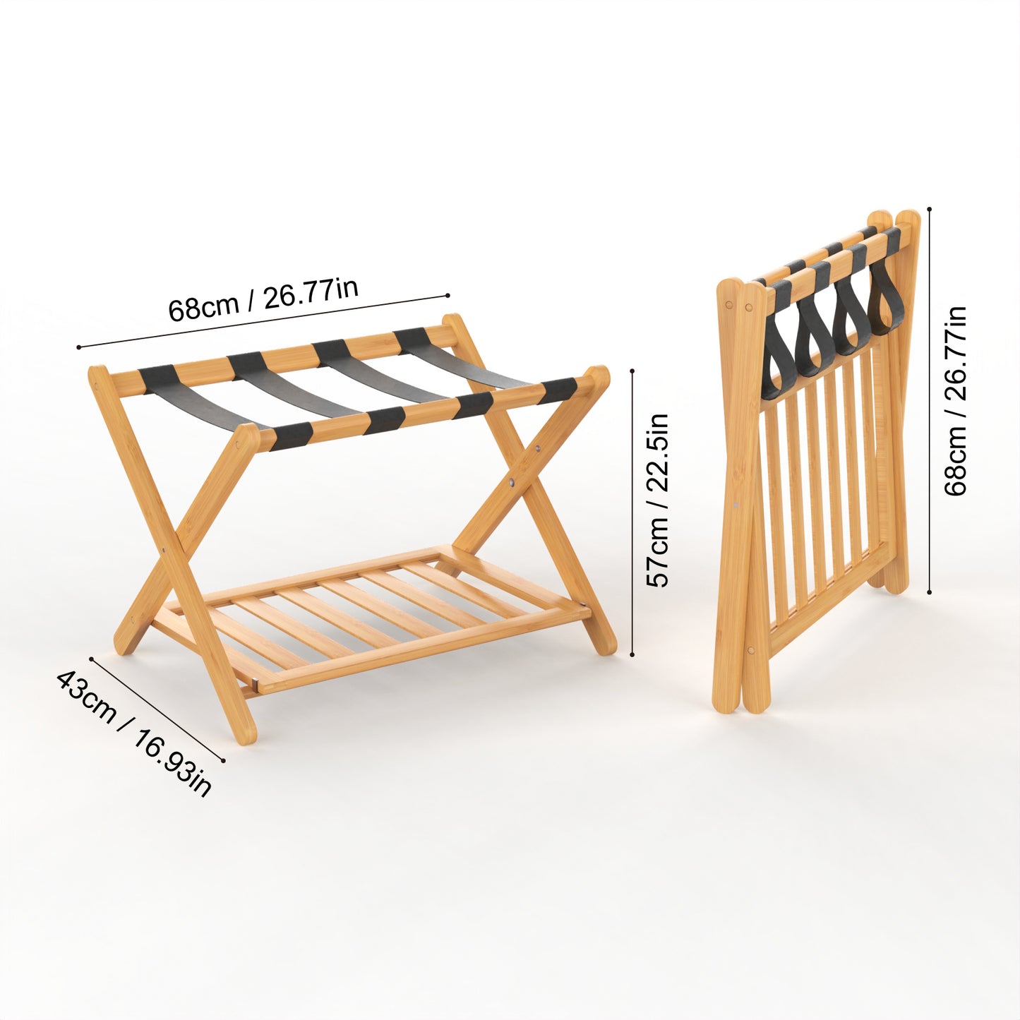 Smart FENDEE Space-Saving Foldable Bamboo Luggage Rack with Shelf