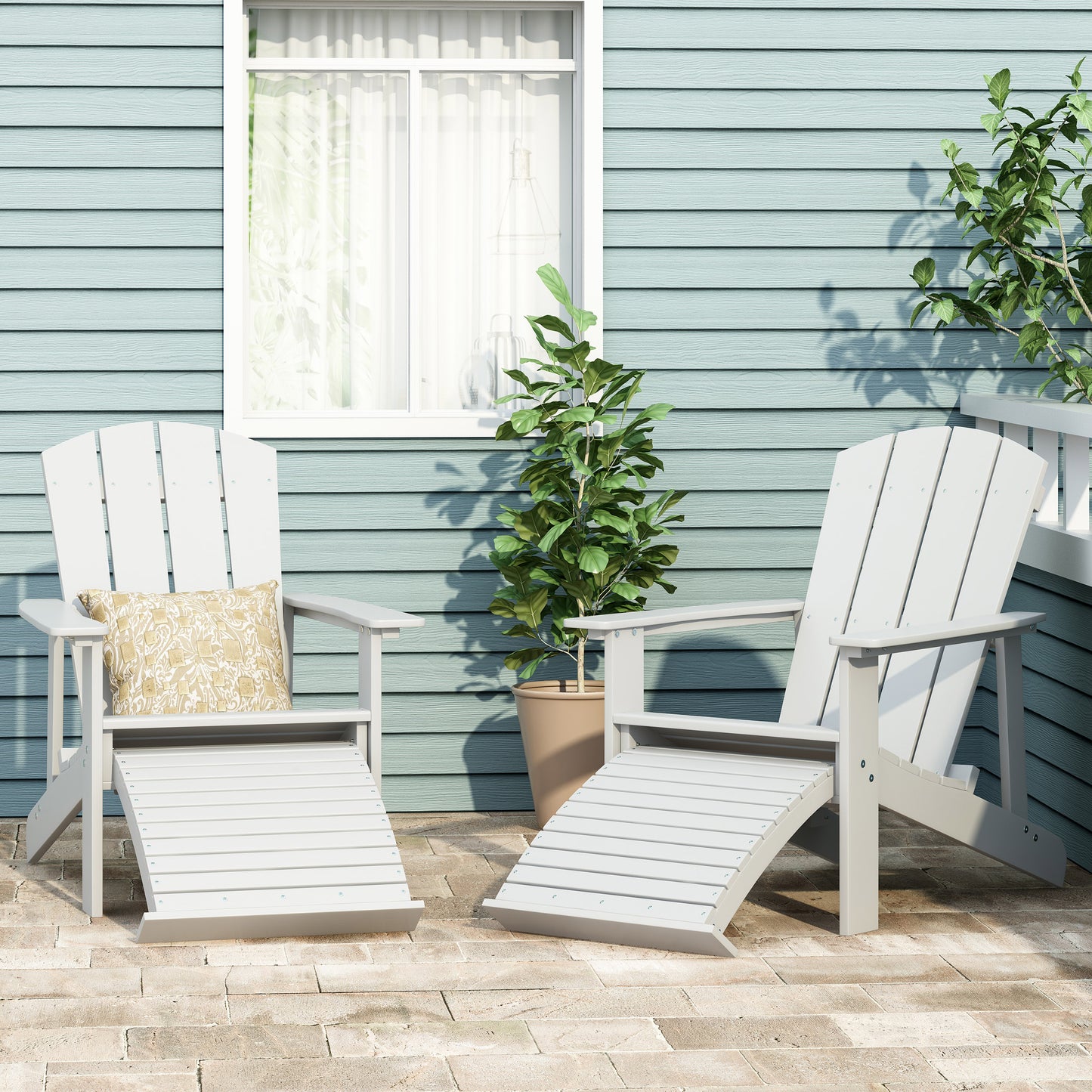 Smart FENDEE Foldable Wood Patio Chairs Set of 2 with Footrest