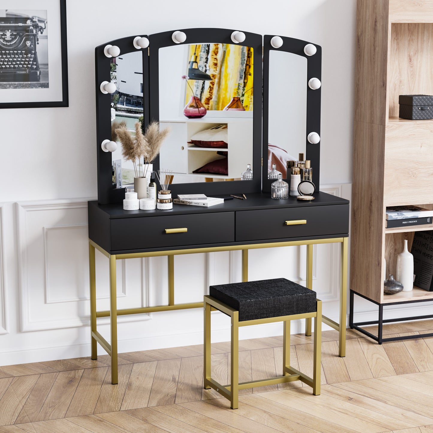 Semiocthome Modern White Vanity Tables Set for Bedroom with LED Lights