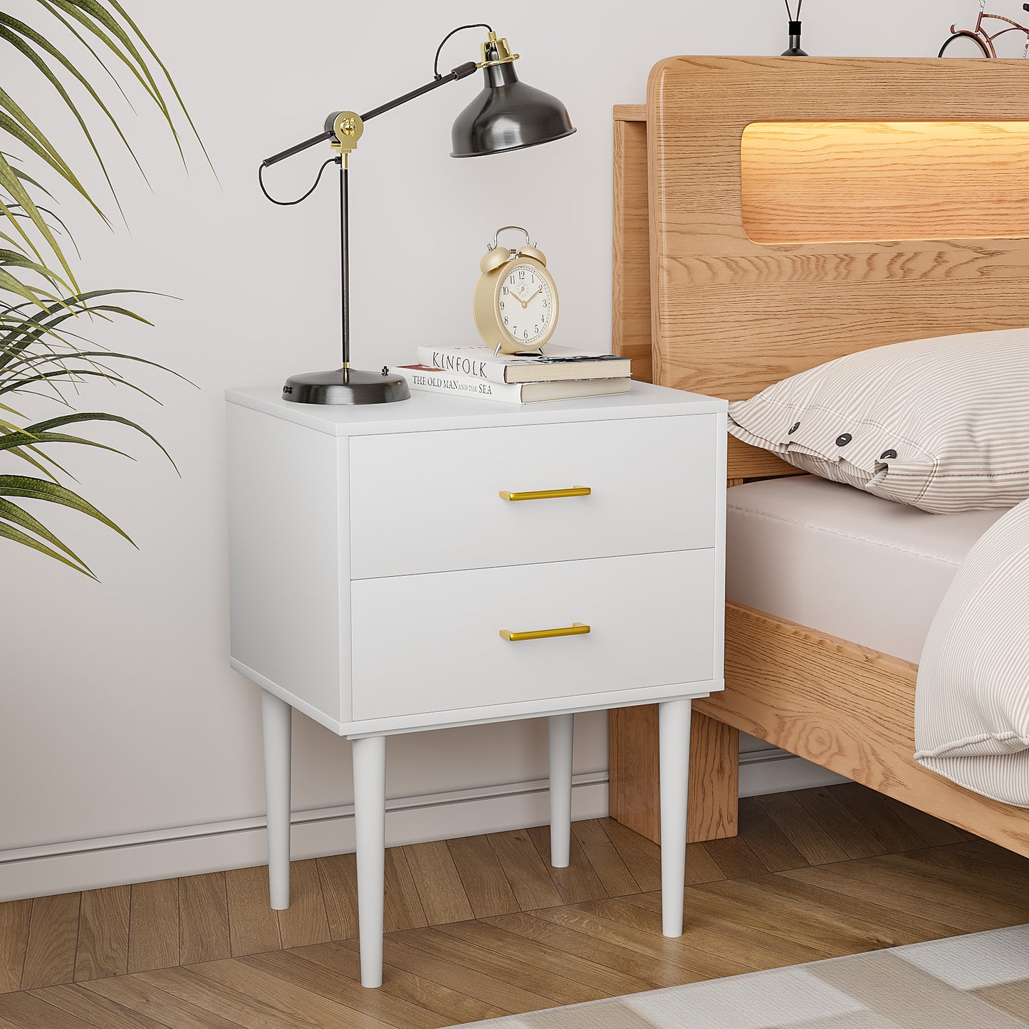 Algherohein Classic Morden Nightstand with 2 Drawers for Bedroom