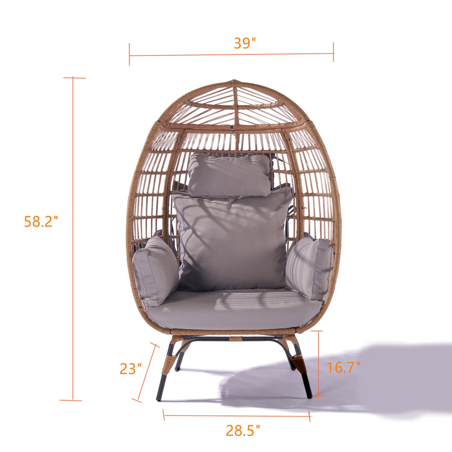 Wicker Egg Chair, Oversized Indoor Outdoor Lounger for Patio, Backyard, Living Room w/ 5 Cushions, Steel Frame, 440lb Capacity - Light Grey