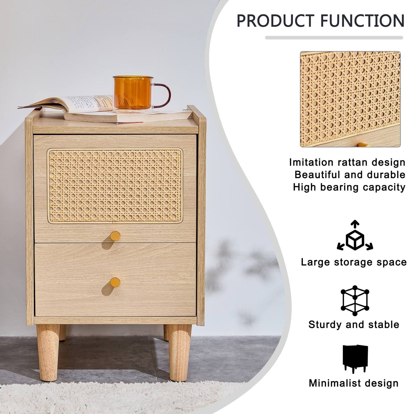 Modern simple storage cabinet MDF Board bedside cabinet rattan bedside cabinet Small household furniture bedside table