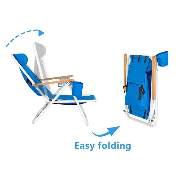 Semiochtome Portable High Strength Beach Chair with Adjustable Headrest Blue