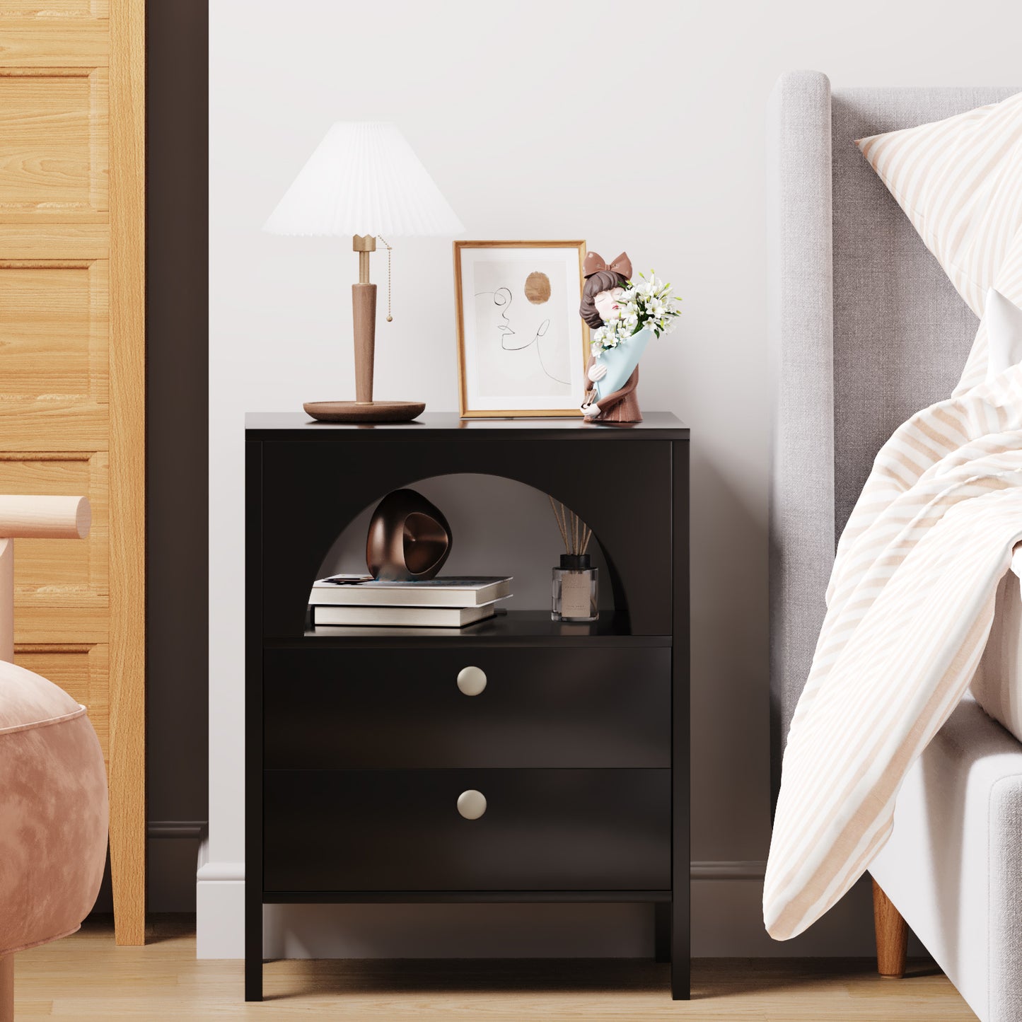 Modern End Tables with USB Ports and Outlets LED Lights Nightstand with Charging Station