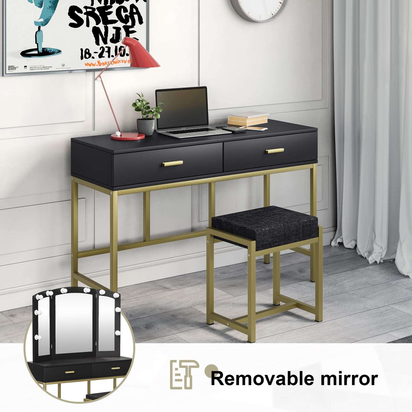 Semiocthome Modern White Vanity Tables Set for Bedroom with LED Lights