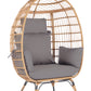 Wicker Egg Chair, Oversized Indoor Outdoor Lounger for Patio, Backyard, Living Room w/ 5 Cushions, Steel Frame, 440lb Capacity - Light Grey