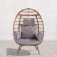 Wicker Egg Chair, Oversized Indoor Outdoor Lounger for Patio, Backyard, Living Room w/ 5 Cushions, Steel Frame, 440lb Capacity - Light Grey