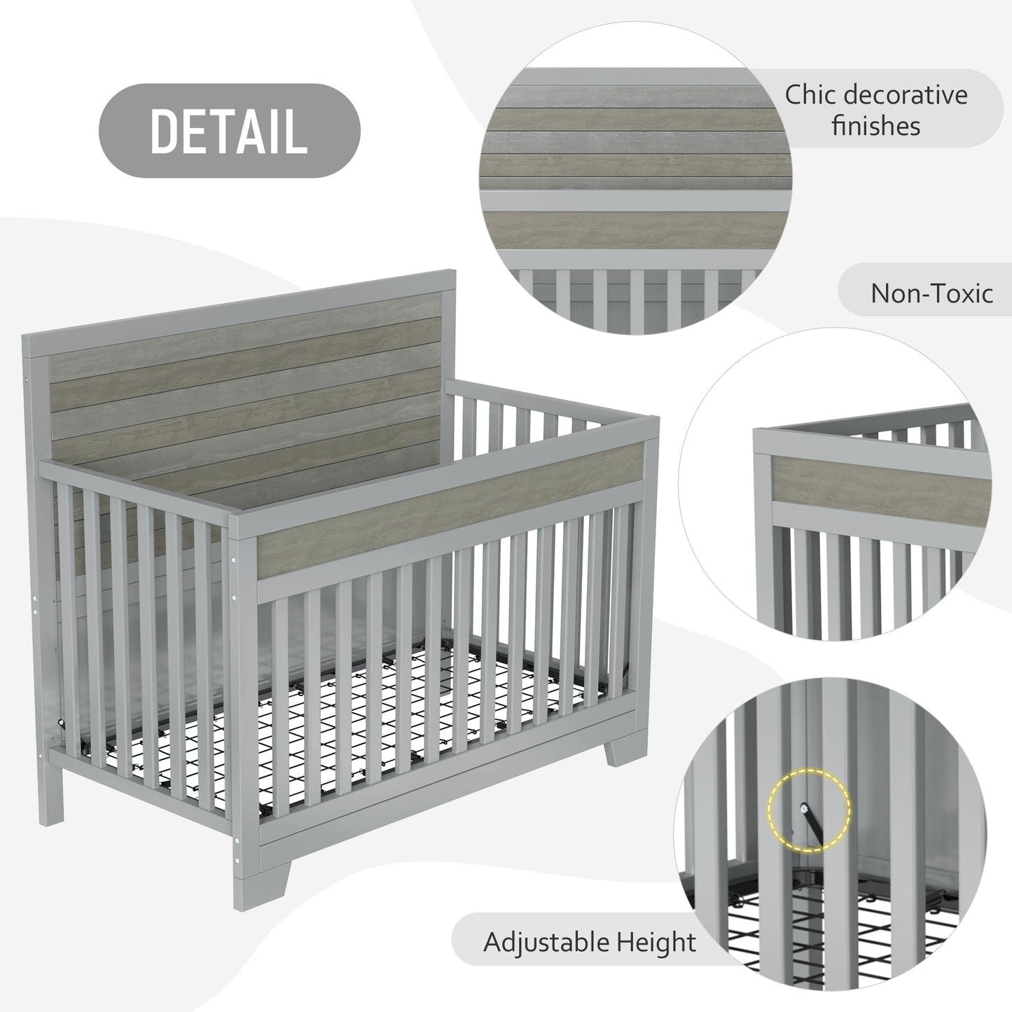 Semiocthome Certified Baby Safe Crib, Pine Solid Wood, Non-Toxic Finish, Gray