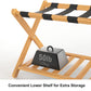 Smart FENDEE Space-Saving Foldable Bamboo Luggage Rack with Shelf