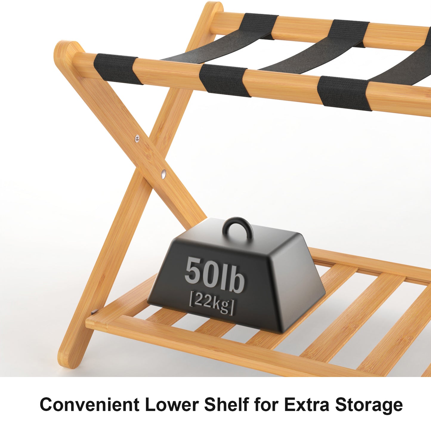 Smart FENDEE Space-Saving Foldable Bamboo Luggage Rack with Shelf