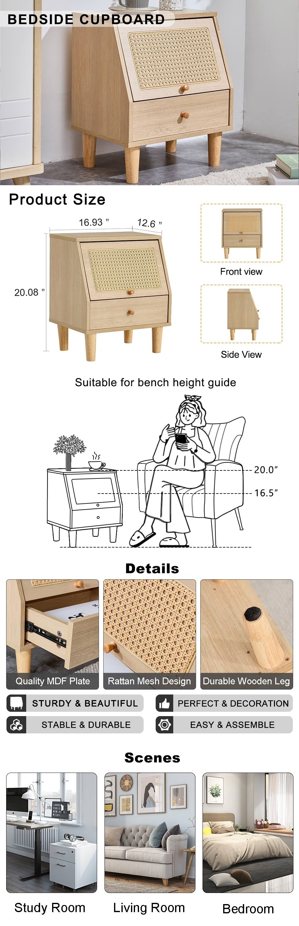 Modern simple storage cabinet bedside cabinet rattan bedside cabinet Small household furniture bedside table