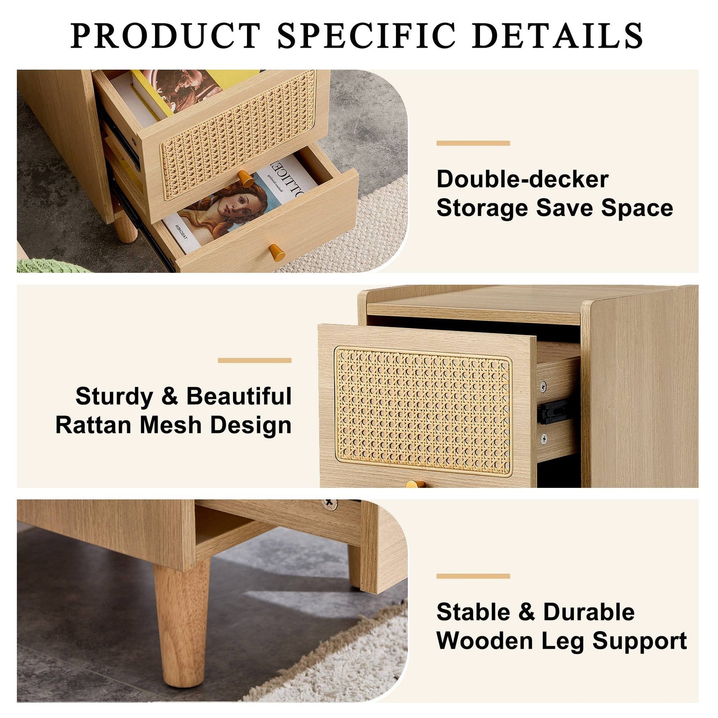 Modern simple storage cabinet MDF Board bedside cabinet rattan bedside cabinet Small household furniture bedside table