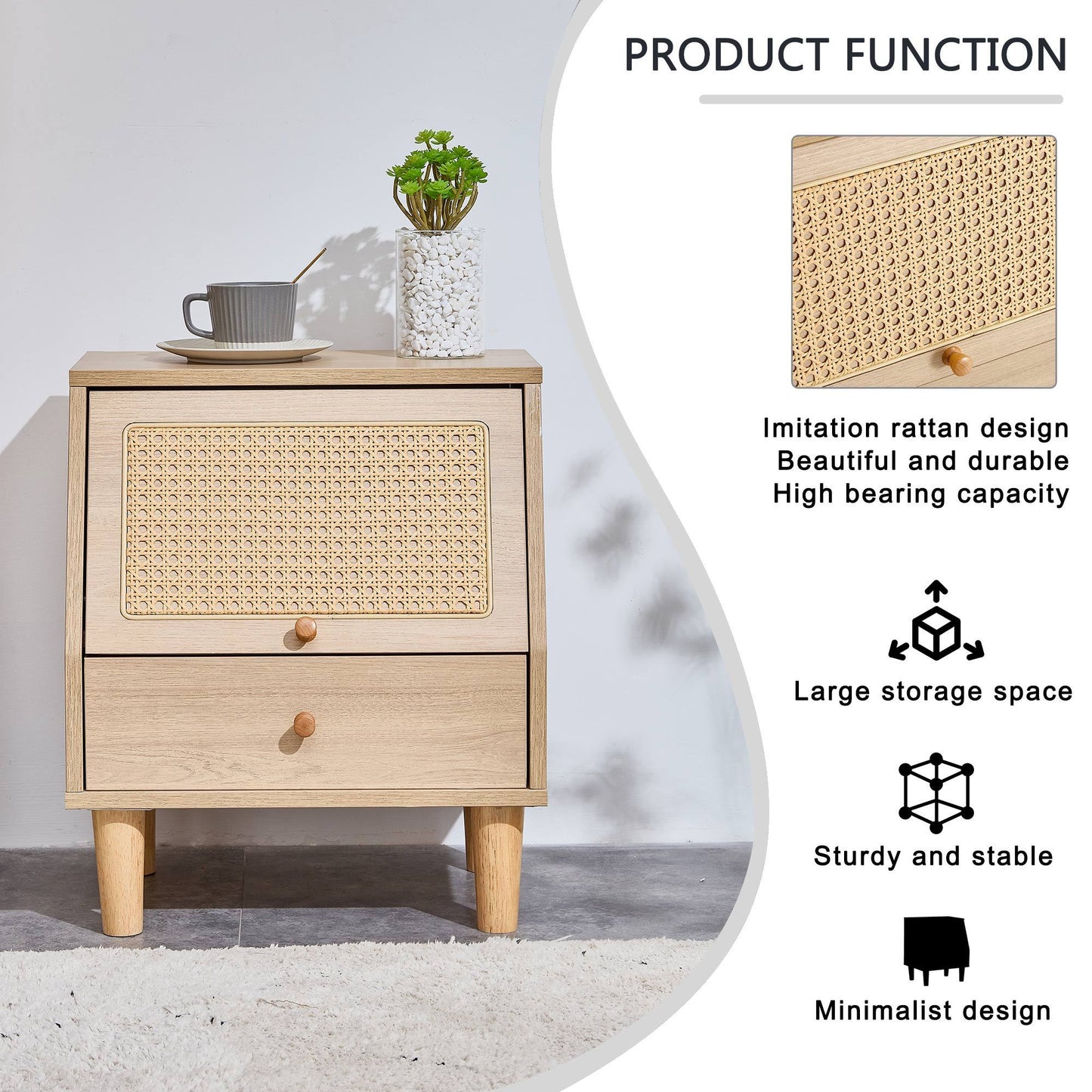 Modern simple storage cabinet bedside cabinet rattan bedside cabinet Small household furniture bedside table