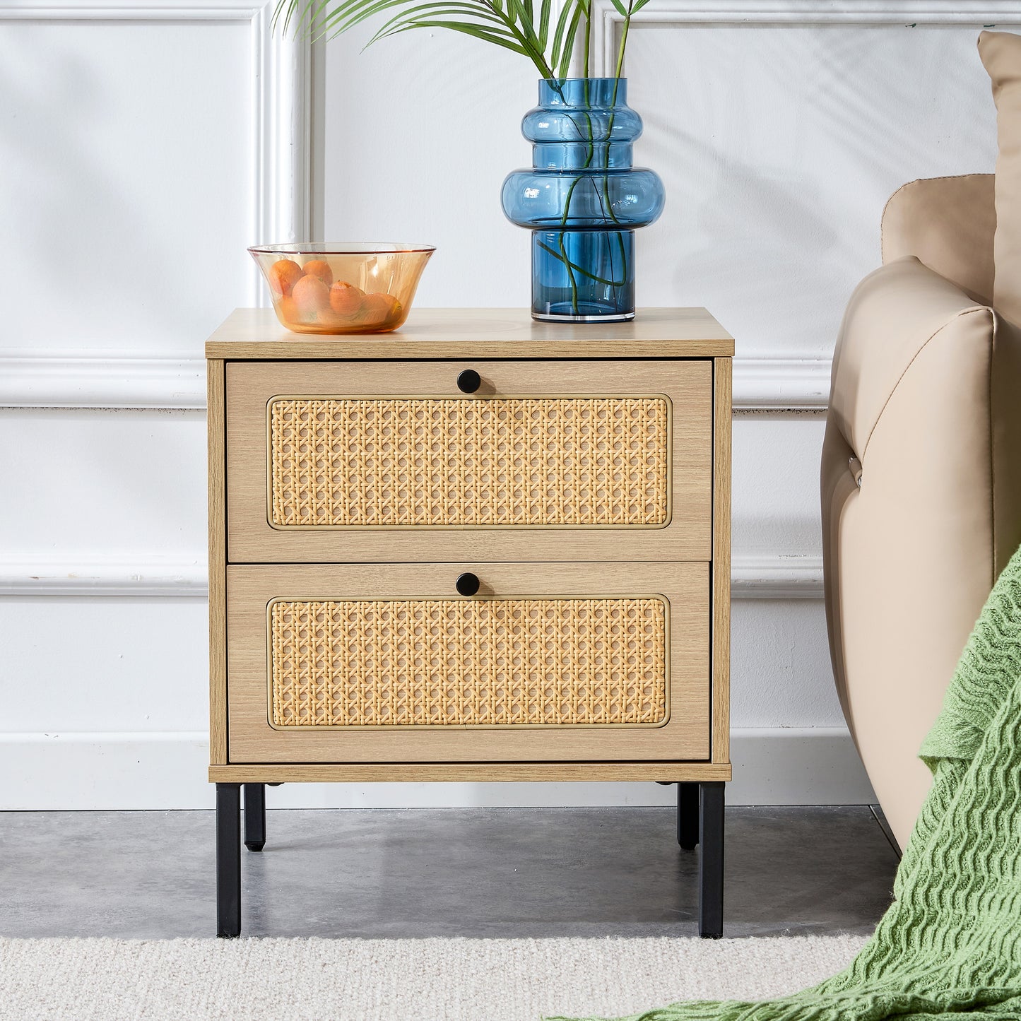 Modern simple storage cabinet MDF Board bedside cabinet rattan bedside cabinet Small household furniture bedside table