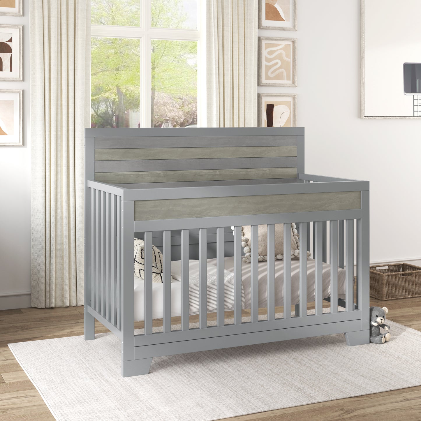 Semiocthome Certified Baby Safe Crib, Pine Solid Wood, Non-Toxic Finish, Gray