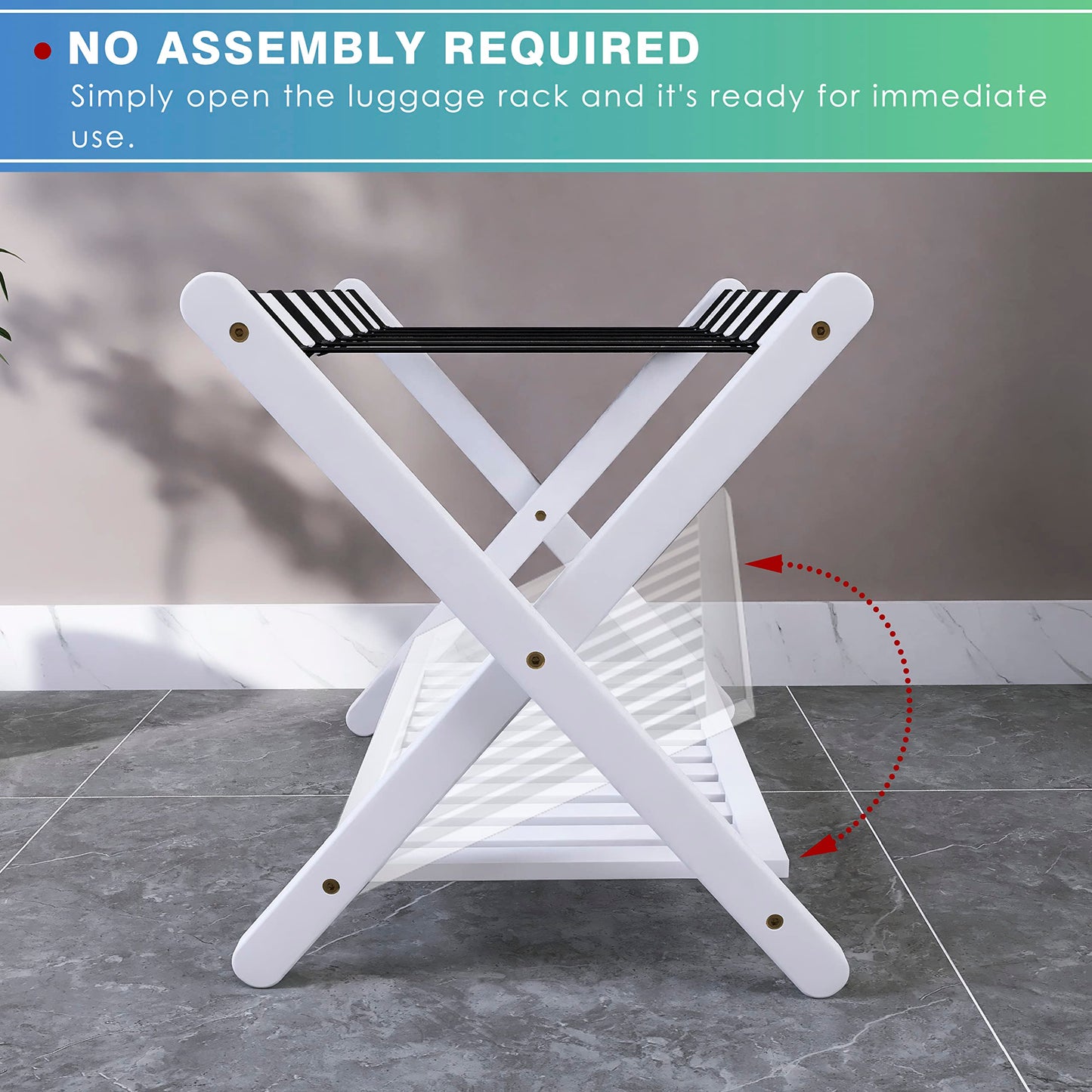 Smuxee Folding Suitcase Stand with Storage Shelf