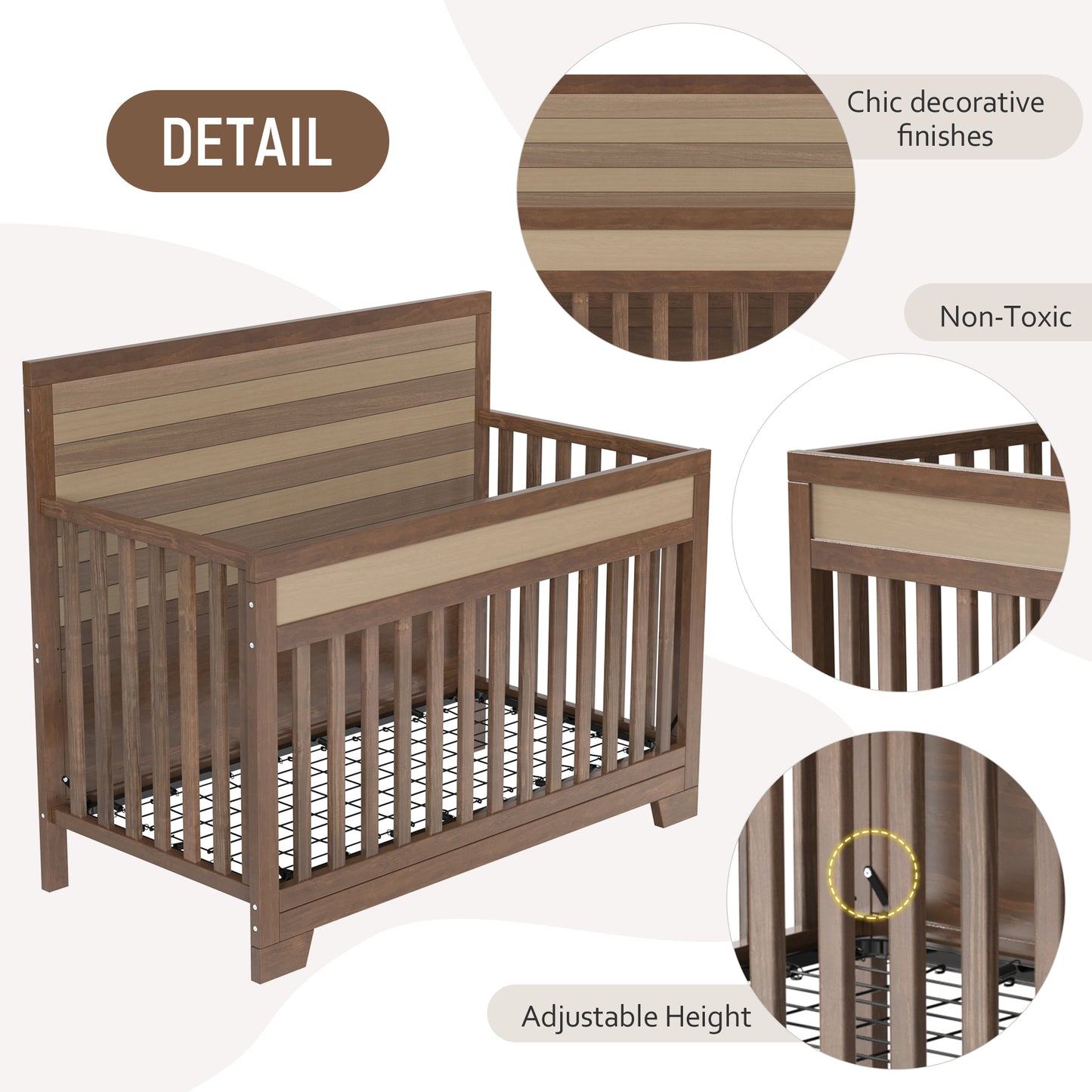 Semiocthome Certified Baby Safe Crib, Pine Solid Wood, Non-Toxic Finish, Brown