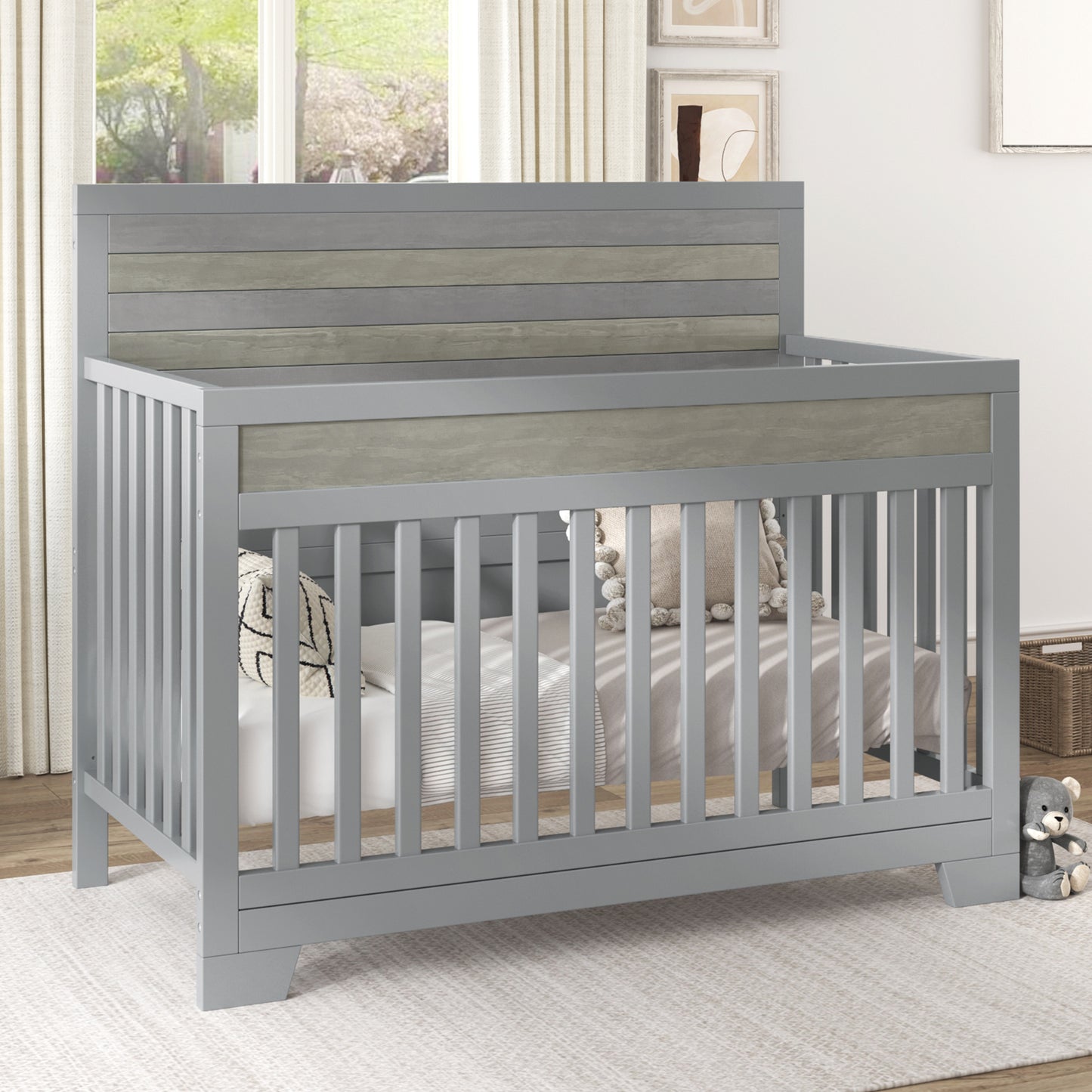 Semiocthome Certified Baby Safe Crib, Pine Solid Wood, Non-Toxic Finish, Gray